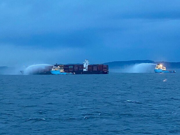 A fire then broke out in 10 containers in the cargo area. Picture: @CoastGuardCAN/Twitter