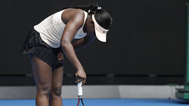 Sloane Stephens finds the going tough against China's Zhang Shuai. Picture: AP