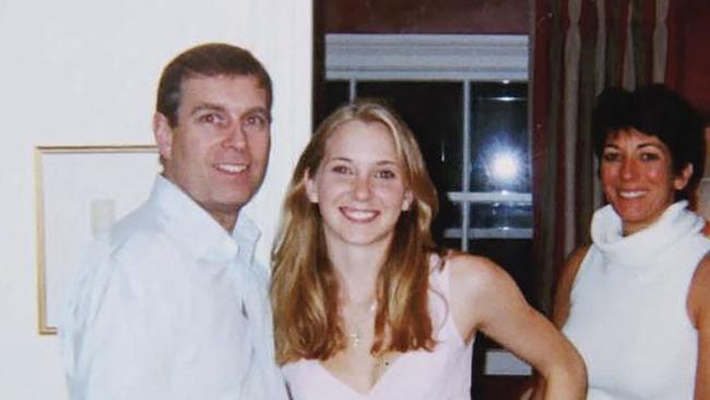 Prince Andrew, Virginia Giuffre, and Ghislaine Maxwell posing for a photo.