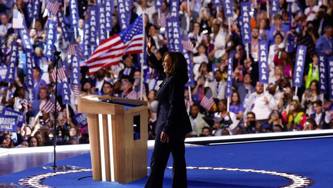 The Democratic National Convention is as if a $200 million tornado has blown in, showering 5,000 delegates with new catchphrases, merch, watchwords, ideas, emotions — hope, joy — overnight, while everything else has been clinically erased from memory. Picture: Kevin Dietsch/Getty Images/AFP