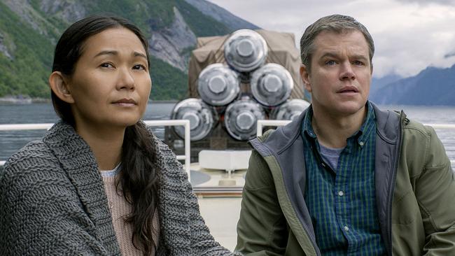 Hong Chau plays Ngoc Lan Tran and Matt Damon plays Paul Safranek in Downsizing from Paramount Pictures.