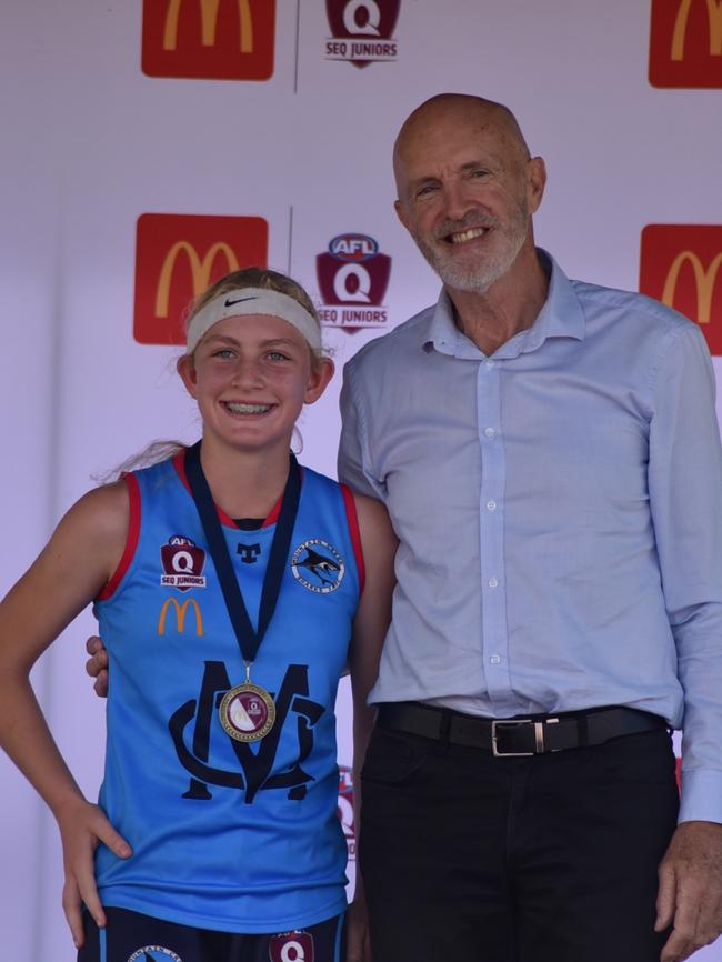 Isabella Dunton of Mountain Creek Sharks won the Under 13 Girls Div 2 best on ground for the SEQJ Sunshine Coast grand finals. Picture: Supplied