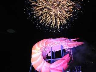 The laser show that celebrated the 2012 unveiling of the refurbished Big Prawn at Ballina. Picture: Doug Eaton