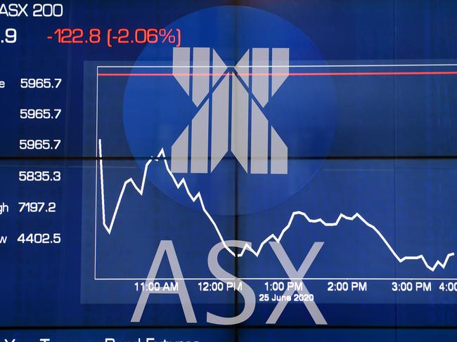 A multiple exposure image created in camera shows the ASX board in Sydney, Thursday, June 25, 2020. Qantas announced it will cut at least 6,000 jobs across all parts of the business and continue to stand down 15000 employees as part of its plan to recover from the impact of the COVID pandemic. (AAP Image/Dan Himbrechts) NO ARCHIVING