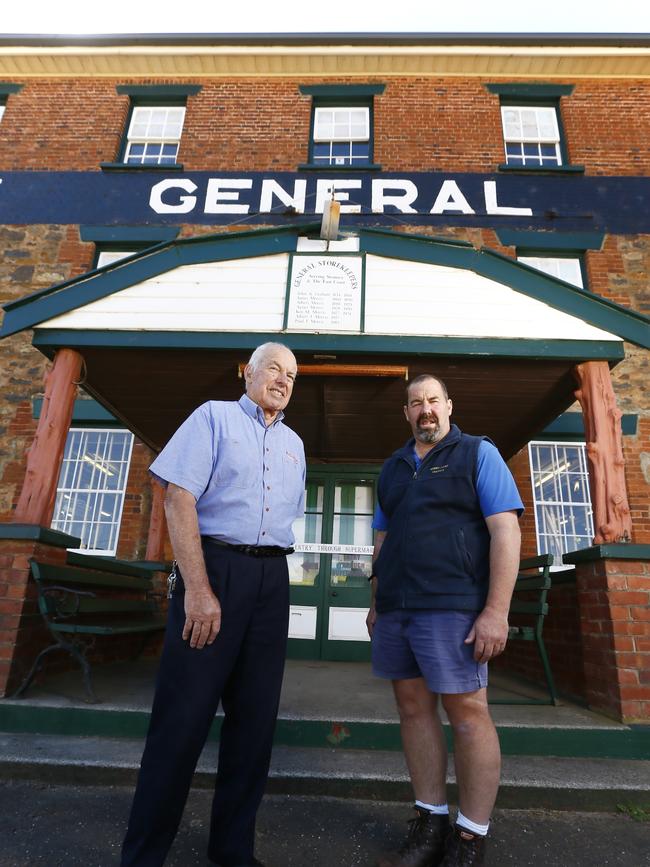 Jim Morris, left, and son Paul operate the Morris General Store at Swansea. Picture: MATT THOMPSON