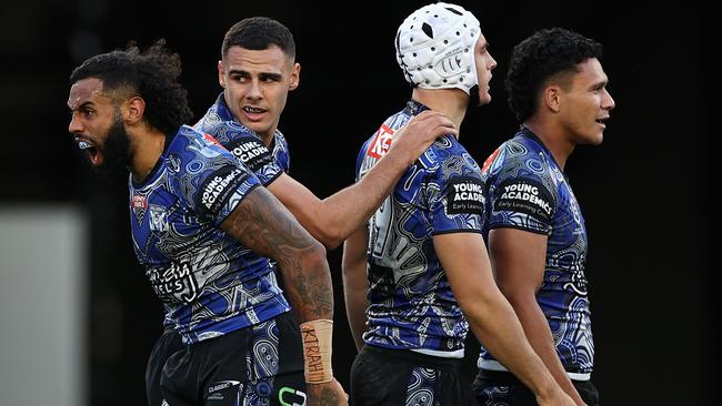 Will Josh Addo-Carr (left) earn an Origin recall? (Photo by Cameron Spencer/Getty Images)