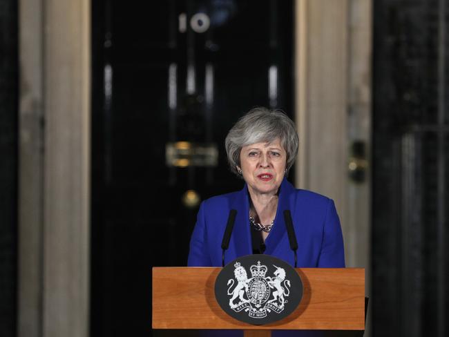 LONDON, ENGLAND - JANUARY 16: Prime Minister Theresa May addresses the media at number 10 Downing street after her government defeated a vote of no confidence in the House of Commons on January 16, 2019 in London, England. After the government's defeat in the Meaningful Vote last night the Labour Party Leader, Jeremy Corbyn, immediately called a no-confidence motion in the government. Tonight MPs defeated this motion with votes of 325 to 306.  (Photo by Dan Kitwood/Getty Images)