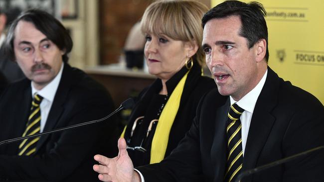 Dr Martin Hiscock (right) and the Focus on Football ticket launched its assault on Monday. Picture: AAP Images.