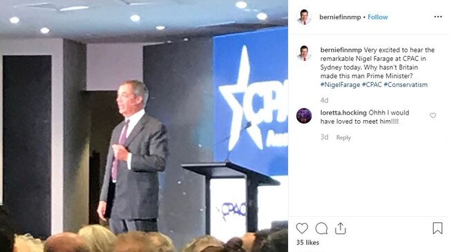 Liberal MP Bernie Finn’s Nigel Farage post.