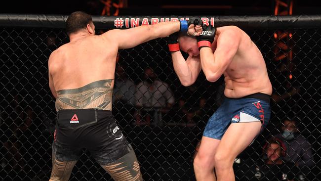 Tai Tuivasa lands a blow on Stefan Struve. Picture: Getty Images