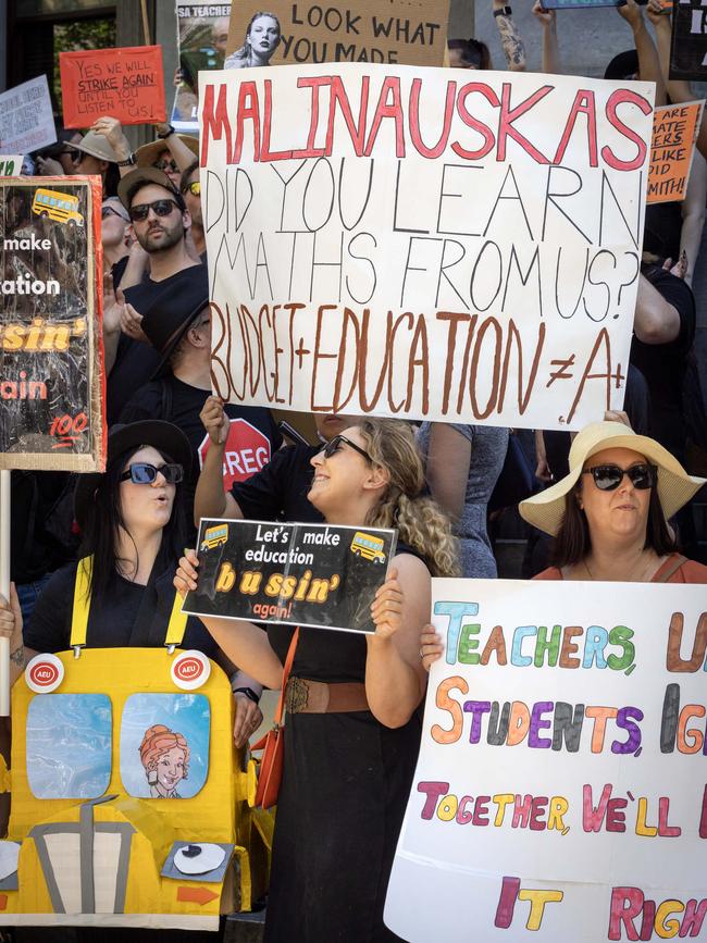 Thousands of people marched in the CBD as public school teachers went on strike. Picture: NCA NewsWIRE / Emma Brasier