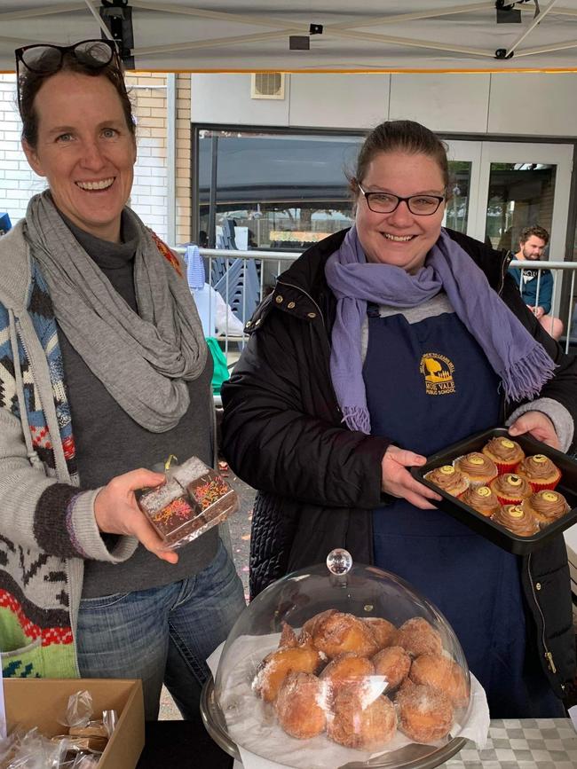 Volunteers Sarah Unsworth and Sally Banfield selling baked treats on election day.