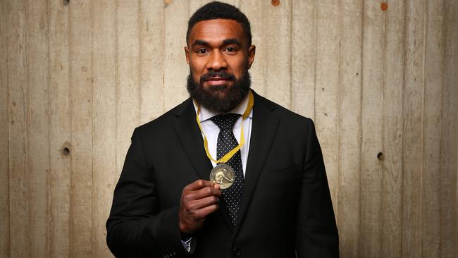 Marika Koroibete poses with the John Eales Medal during the 2019 Rugby Australia Awards at the Seymour Centre in Sydney. Picture: Getty Images