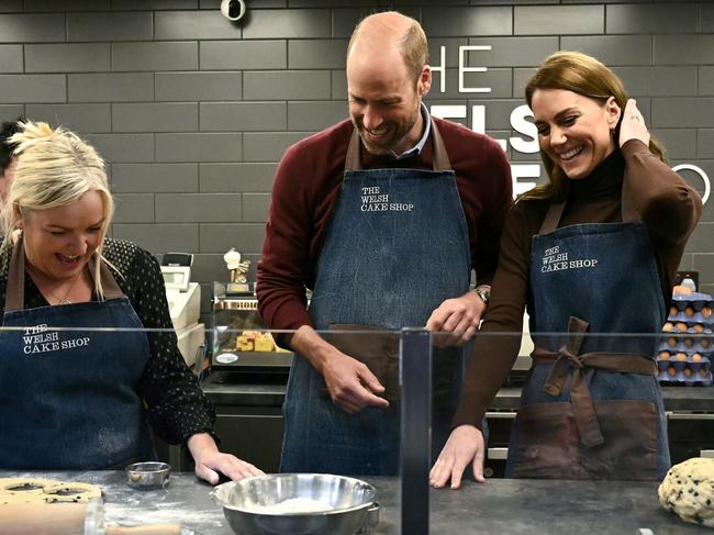 Catherine, Princess of Wales and Prince William, Prince of Wales laugh as they make Welsh Cakes during a visit to Pontypridd Market on February 26, 2025 in Pontypridd, Wales. Picture: WPA Pool/Getty Images