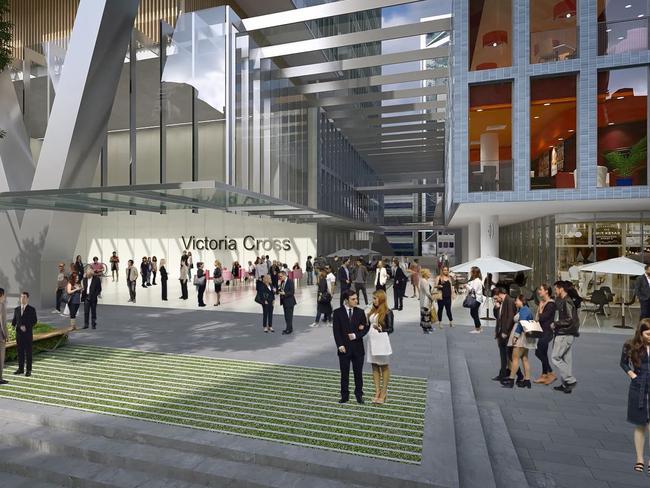 An artist’s impression of the new Victoria Cross Sydney Metro station facade.