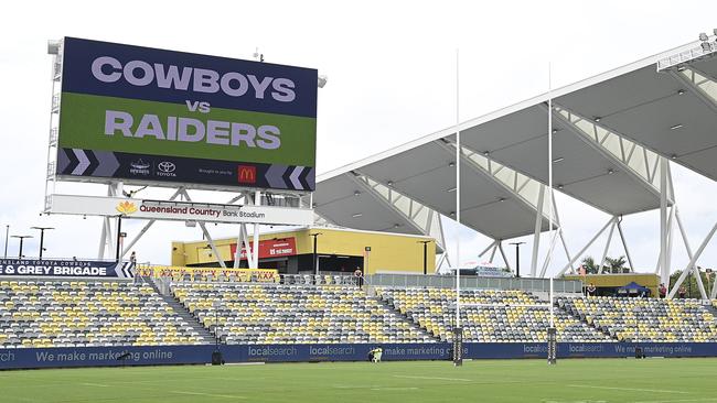 North Queensland Cowboys and the Canberra Raiders are about to kick off. Picture: Ian Hitchcock/Getty Images