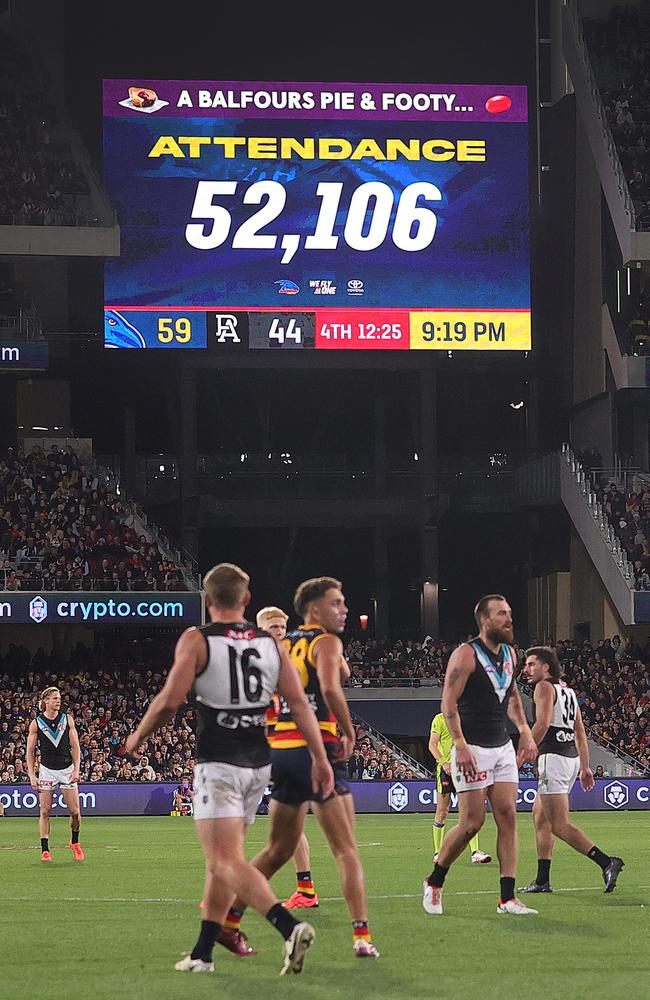 52,106 fans attended Thursday night’s Showdown. Picture: Sarah Reed/AFL Photos