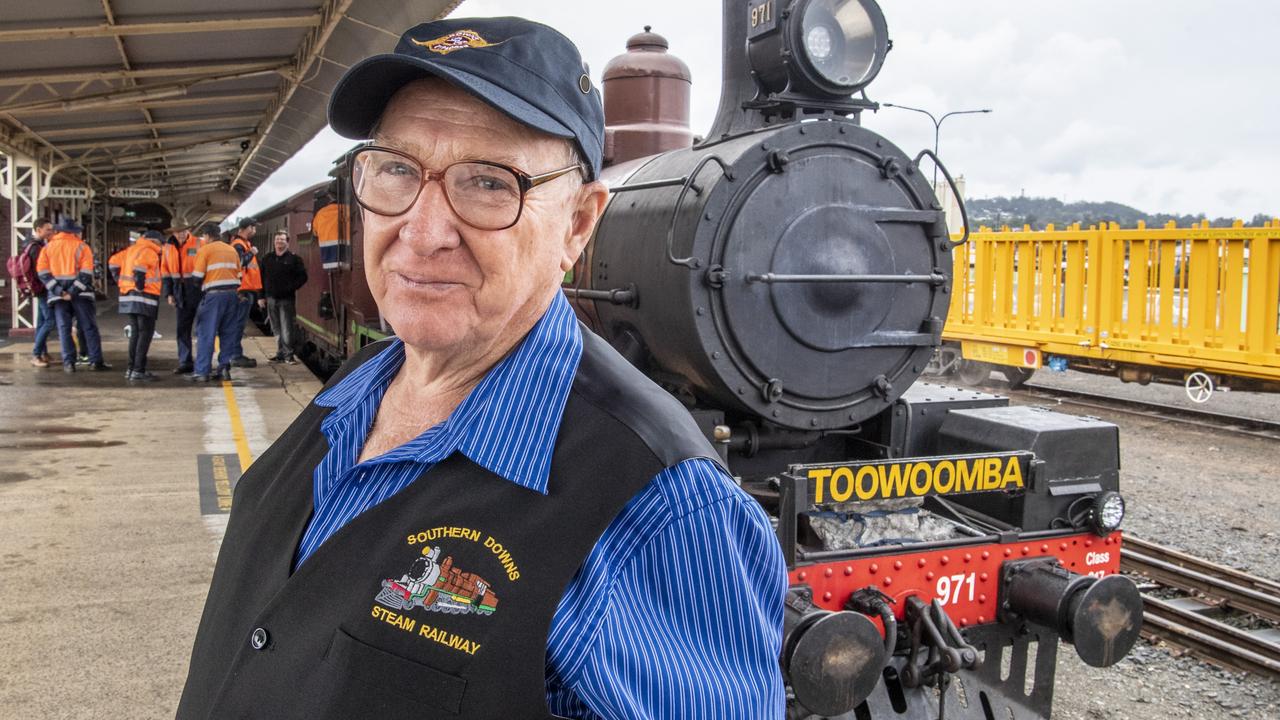 Kevin Patterson, SDSR secretary. The Downs Explorer operated by the Southern Downs Steam Railway took passengers on return trips to Wyreema. Saturday, June 26, 2021. Picture: Nev Madsen.