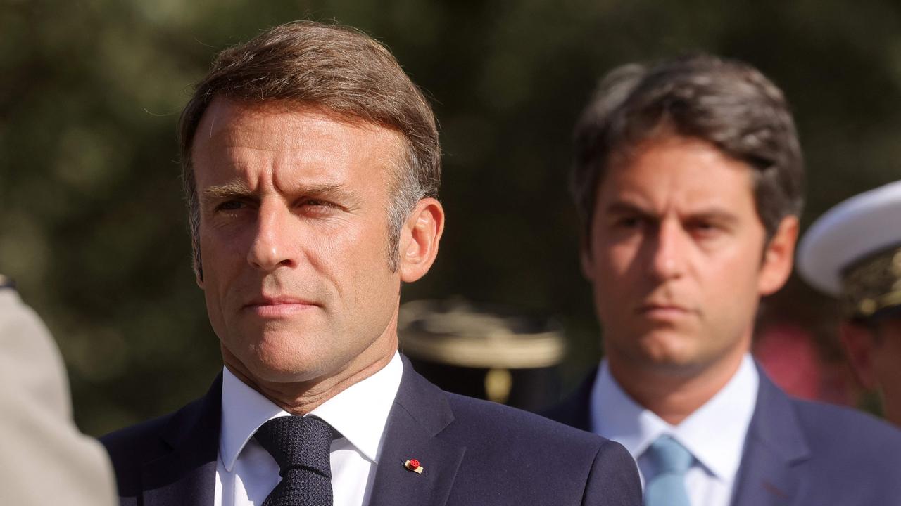 President Emmanuel Macron, left, Prime Minister Gabriel Attal. Picture: Teresa Suarez/AFP