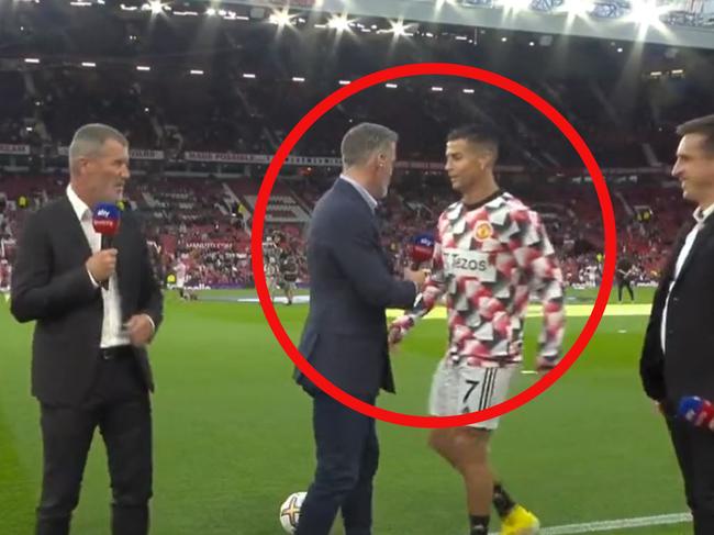 Cristiano Ronaldo gave Jamie Carragher the cold shoulder. Picture: Supplied