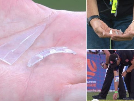 Shards of plastic littered the pitch before Friday night’s clash.