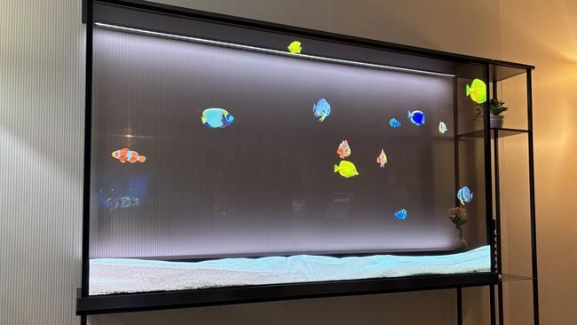 LG’s see through TV can morph into a fish tank. Picture: news.com.au.