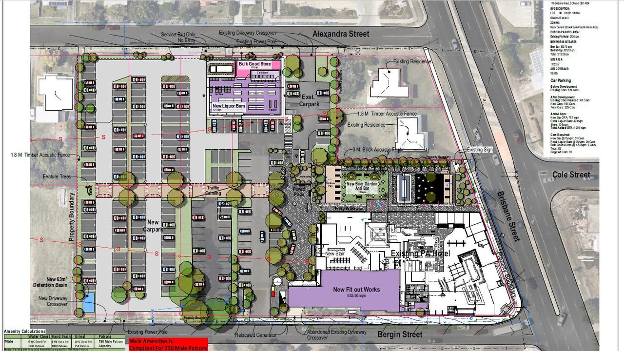 Rendering of a proposed Beer Garden, car park and bottle shop at the Prince Alfred Hotel, Booval.