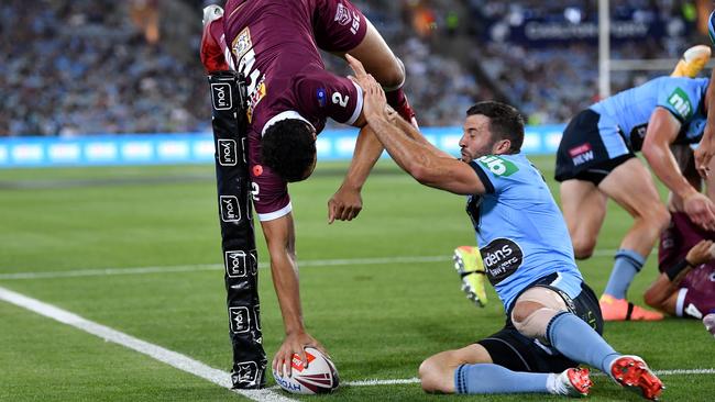 Xavier Coates with a freakish effort to score the first try of the night. Picture: NRL Photos.