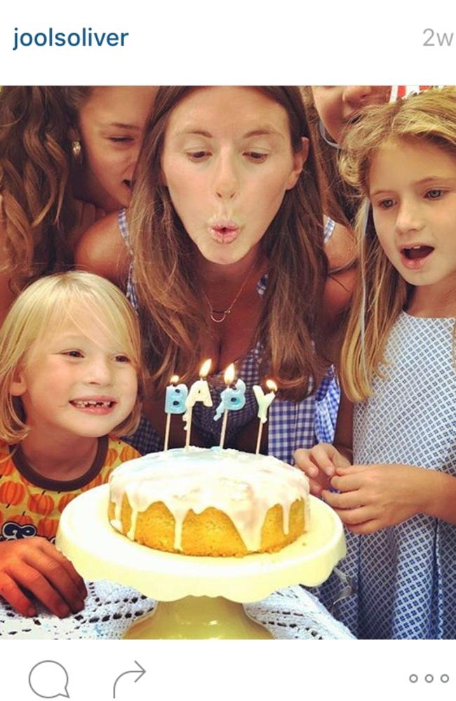 Jools Oliver with son Buddy and daughter Daisy at her fifth baby's shower. Picture: Instagram/Jools Oliver