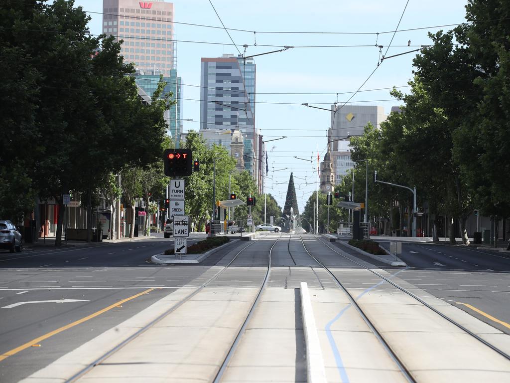 Streets were empty after Premier Steven Marshall imposed the six-day lockdown restrictions. Photo: Kelly Barnes/Getty Images