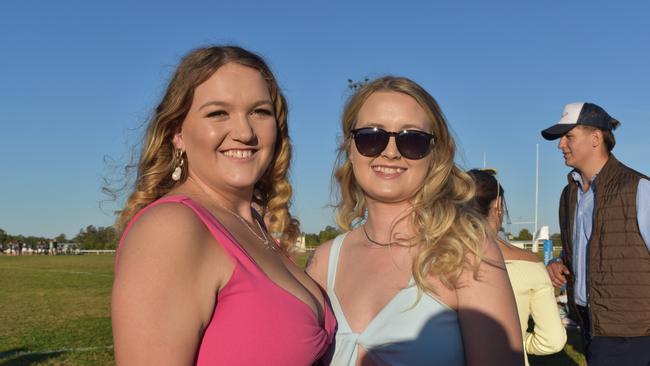 Emily and Bella at the Roma Rugby Races at Bassett Park on Saturday June 24, 2023. Picture: Chloe Cufflin.