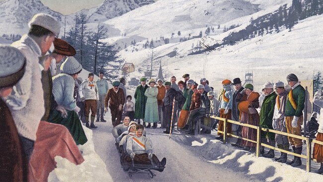 An illustration of an early bobsled race at St Moritz. Supplied image