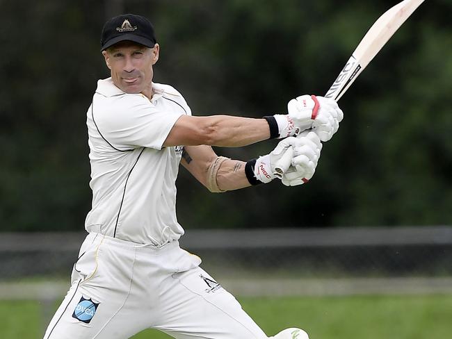 Justin Whitcher in action during the DVCA Cricket: Heidelberg v Riverside in Heidelberg, Saturday, Nov. 14, 2020. Picture: Andy Brownbill