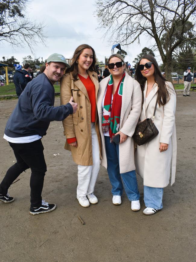 West Gippsland league grand final match 2024 — Phillip Island Bulldogs V Nar Nar Goon "The Goon" Football Club at Garfield Recreation Reserve on September 14, 2024: Charli Guthrie, Liz Winchip and Annie Fogarty. Picture: Jack Colantuono