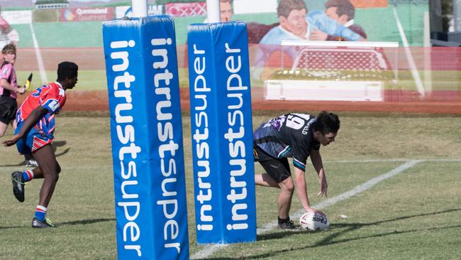 A Springfield Panthers player scores in under-14 Premier League semi-final against Redbank Plains Bears. Picture: Gary Reid