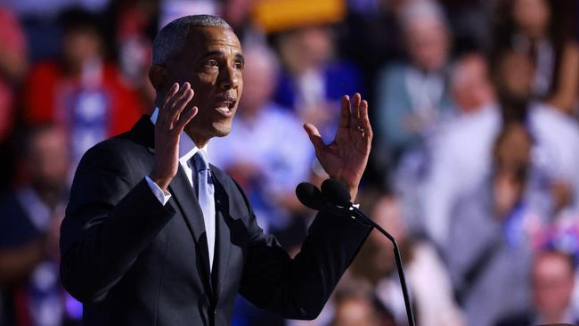 Former US president Barack Obama speaks on stage at the Democratic National Convention. Picture: Getty Images