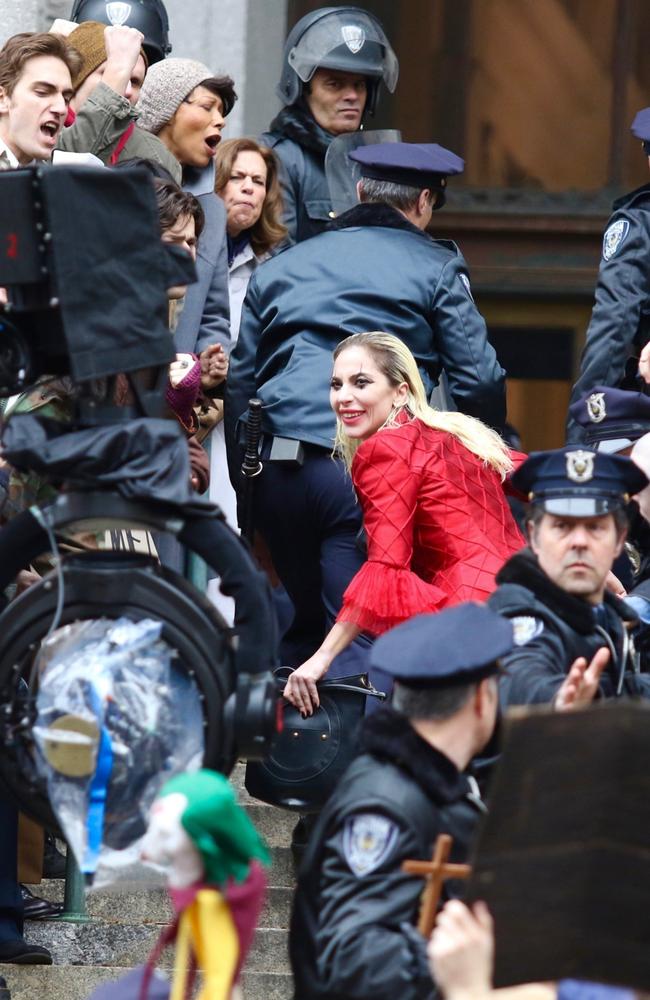 Lady Gaga was snapped filming the Joker sequel on the streets of downtown Manhattan. Picture: BrosNYC/Backgrid