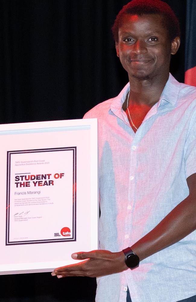 Bundaberg Student of the Year, Francis Marangi at the 2023 TAFE Queensland Bundaberg graduation ceremony.