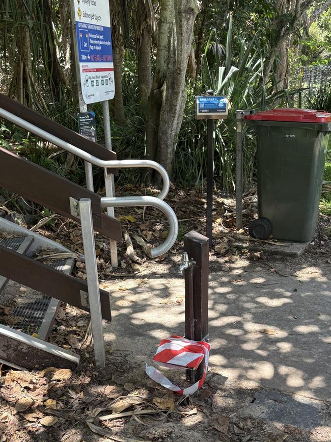 The dog water bowl on Ann St, Dicky Beach, was taped off earlier this week.