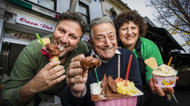 Casa Del Gelato owners Eric Pace, Ottorino Pace, 85 and Ersilia Tine. Picture: Nicole Cleary