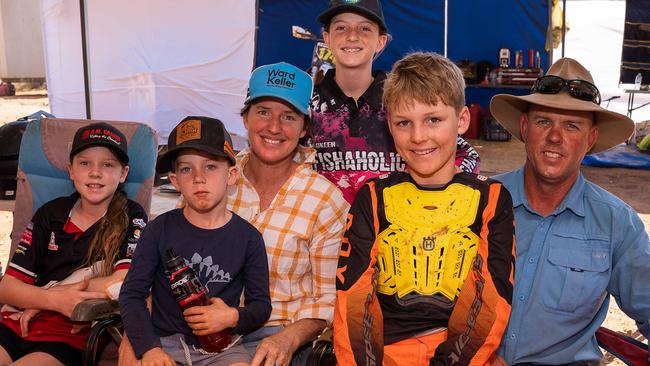 Marli Murrihy, Patrick Murrihy, Stacey Murrihy, Kiya Murrihy, Riley Murrihy and Adam Murrihy at the 2023 KTM Australian Junior Motocross Championships, Darwin, NT, Australia. Picture: Pema Tamang Pakhrin