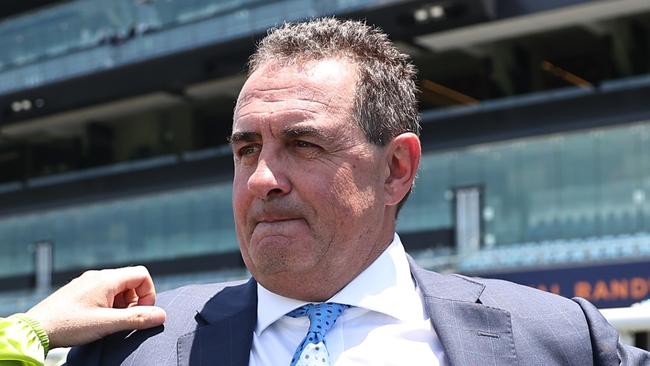 SYDNEY, AUSTRALIA - DECEMBER 21: Trainer Michael Freedman celebrates after Tommy Berry riding Pallaton wins Race 1 Shinzo @ Coolmore Plate during Sydney Racing at Royal Randwick Racecourse on December 21, 2024 in Sydney, Australia. (Photo by Jeremy Ng/Getty Images)