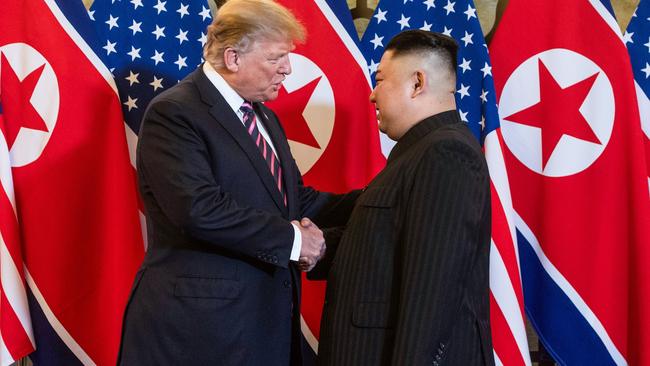 Mr Trump and Kim meeting for their second diplomatic summit in Hanoi last year. Picture: Saul Loeb/AFP