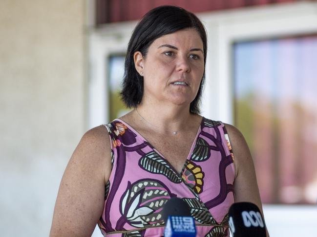 Chief Minister Natasha Fyles at a press conference on Monday where she said a free flu vaccine for all Territorians had not yet been ruled out completely. Picture: Floss Adams.