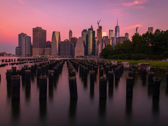 The New York city skyline, photographed from Brooklyn.