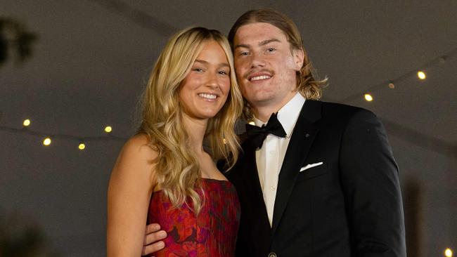 AFL rising star Harley Reid and AFLW girlfriend Yasmin Duursma prepping for Brownlow Award red carpet debutAt Jason Grech studio. Picture: Jason Edwards