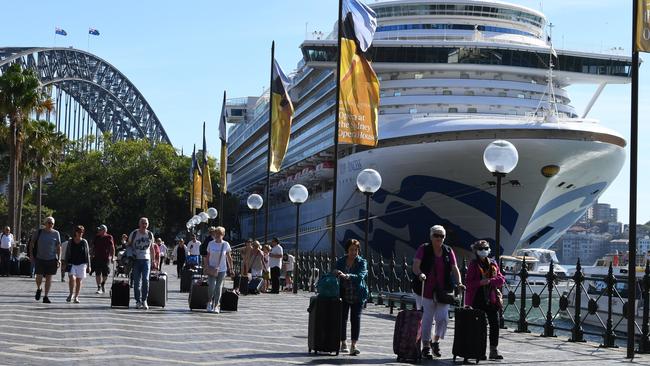 Passengers disembark from the Ruby Princess cruise ship at Sydney’s Circular Quay on March 19. Picture: AAP