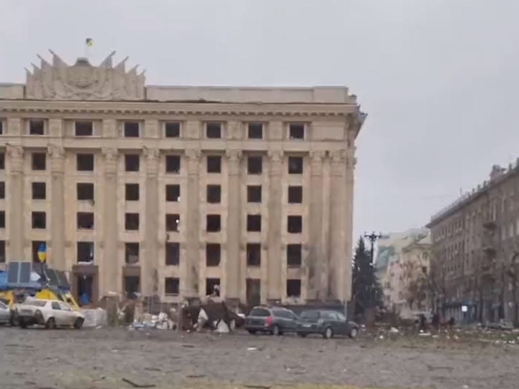 The aftermath of the Kharkiv explosion at 'Freedom Square'.