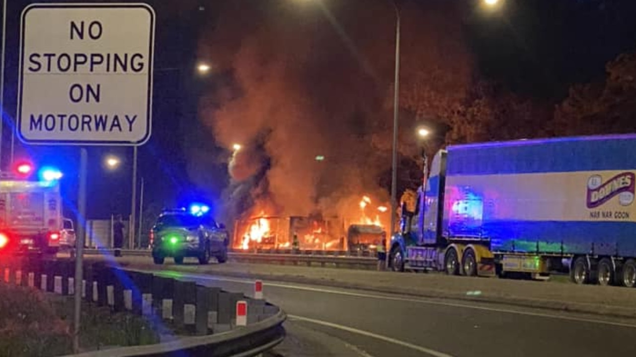 The Logan Motorway was closed by a truck fire. Picture: Sabrina Barnes