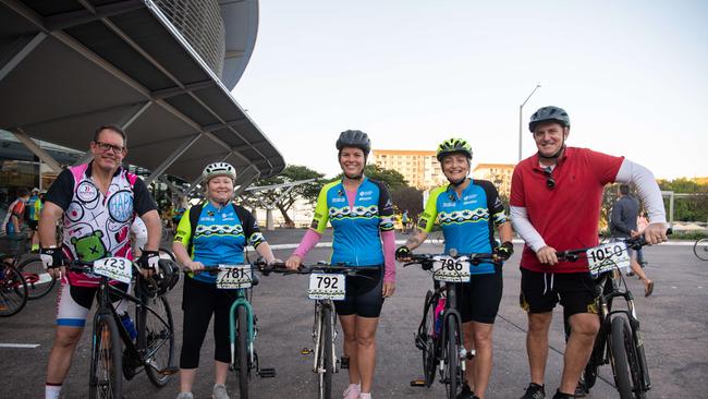 Luke Gosling, Dani Eveleigh, Natasha Fyles, Kate Worden and Joel Bowden at the Top End Gran Fondo 2024. Picture: Pema Tamang Pakhrin